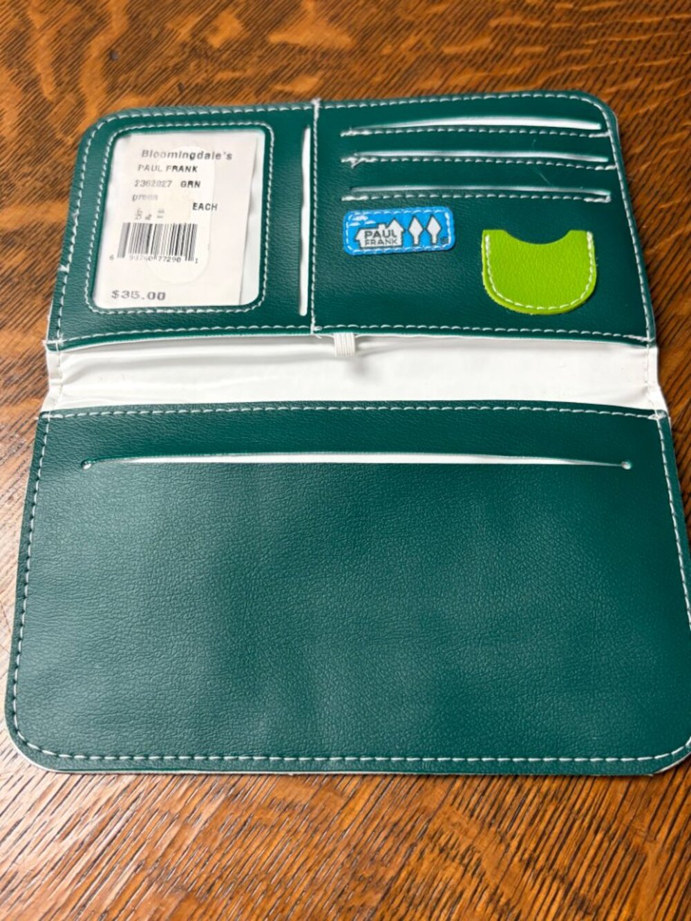Paul Frank Julius Monkey Green Striped Checkbook Wallet New With Tag - Picture 2 of 2